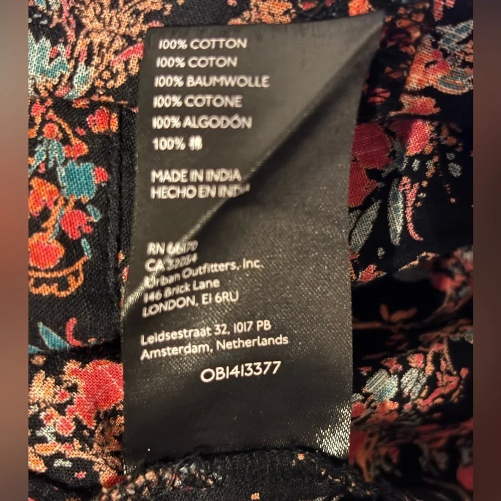 Free People Black Pink Floral Cropped Corset Top Open Back Puff Sleeve Size Sm